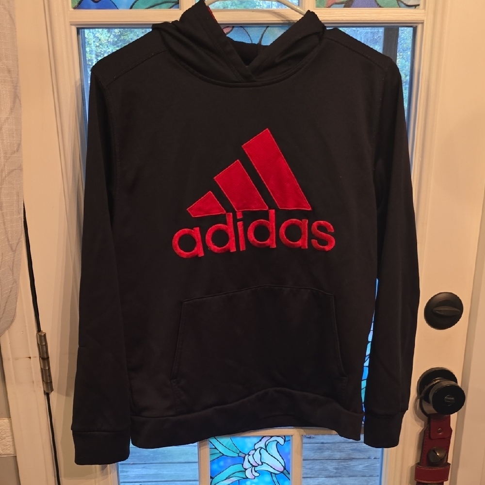 Adidas Men's Black Hoodie with Red Accents